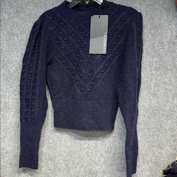 The Kooples Paris Fancy Stitch midnight blue long-sleeve Alpaca & wool sweater
